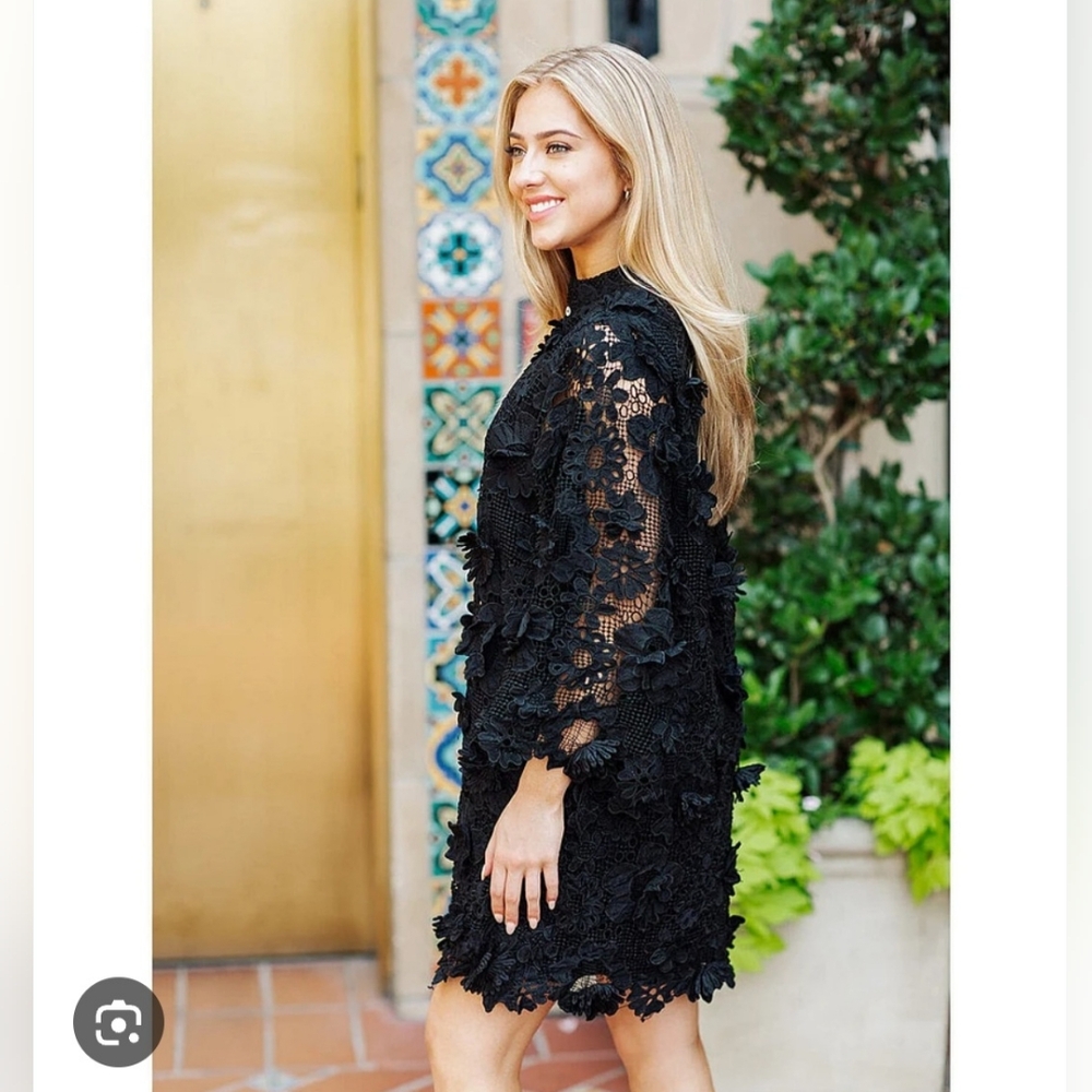 J.Marie Seraphina Floral 3D Lace Split Round Button Up Long Sleeve Shift Dress